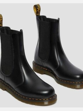 Dr. Martens Black Leather Chelsea Boots with Yellow Stitching